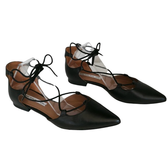 & Other Stories Shoes - & OTHER STORIES leather lace up pointed pointy toe black ballet flats shoes 37 7